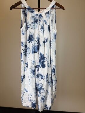 Bellambra Made in Italy 100% Linen Blue Floral Halter Shift Dress | Size S